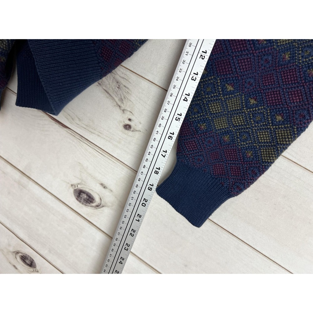 Vintage Claiborne Sweater Mens Medium Blue Geometric Knit Cardigan Australia 90s - Picture 6 of 7